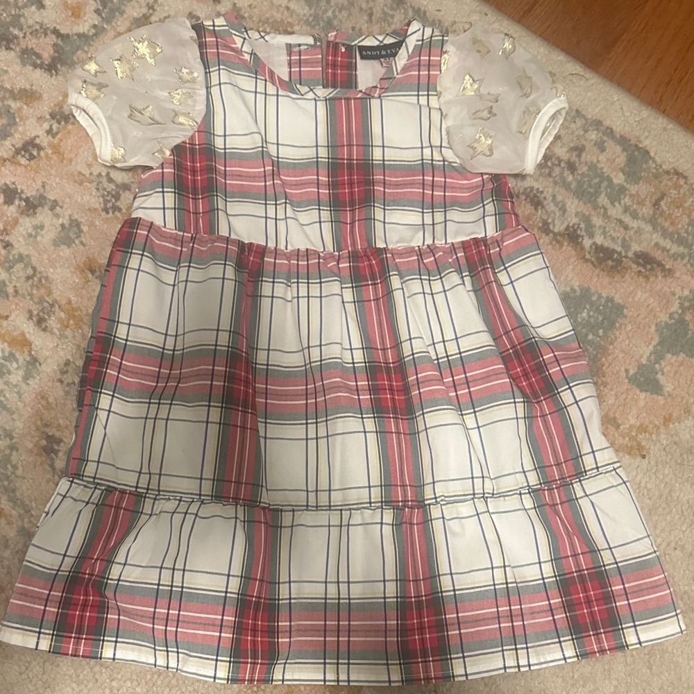 Andy & Evan Red and White Plaid Dress with Gold Stars